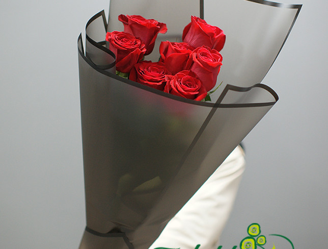 Bouquet of 7 Premium Dutch Red Roses, 80-90 cm (to order, 10 days) photo